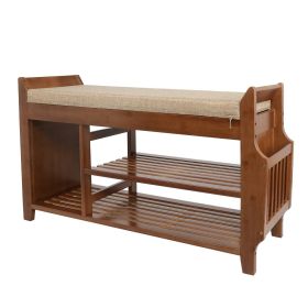 Solid Wood Entryway Shoe Rack Storage Bench with Cushioned Seat