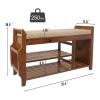 Solid Wood Entryway Shoe Rack Storage Bench with Cushioned Seat