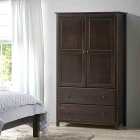 Brown Espresso Wood Bedroom Armoire with Hanging Bar