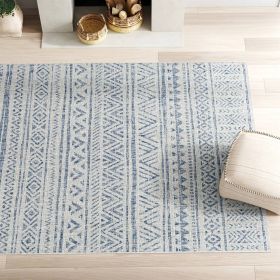 8 ft. x 10 ft. Blue Grey Chevron Coastal Area Rug