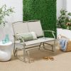 Patio Loveseat Swing Glider Rocker with Armrests in Taupe