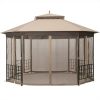 10 x 12 Ft Gazebo with Mosquito Net Sidewalls and Brown Canopy