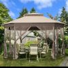 10 x 12 Ft Gazebo with Mosquito Net Sidewalls and Brown Canopy