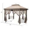 10 x 12 Ft Gazebo with Mosquito Net Sidewalls and Brown Canopy