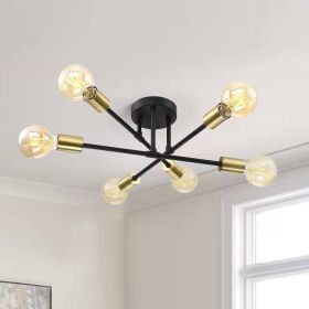 Mid-Century Sputnik Style 6-Light Black Gold Ceiling Light