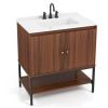 Modern Walnut Wood Finish Bathroom Vanity with White Sink