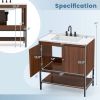 Modern Walnut Wood Finish Bathroom Vanity with White Sink