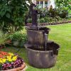 Outdoor Rustic Barrel Water Fountain with Submersible Pump