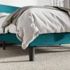 Turquoise Linen Blend Upholstered Platform Bed with Wingback Headboard