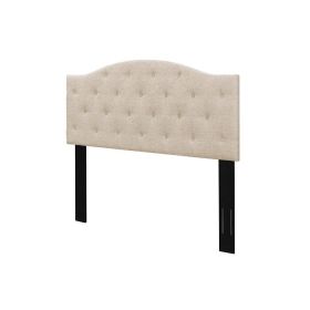 Twin Size Beige Fabric Upholstered Button-Tufted Adjustable Height Headboard