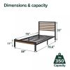 Twin Black Metal Platform Bed Frame with Brown Wood Slat Headboard