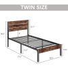 Twin Modern Farmhouse Metal Platform Bed Frame with Brown Wood Headboard