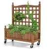 Raised Garden Bed Planter Box Cart on Wheels with Trellis