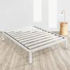 Twin XL Wide-Slat White Metal Platform Bed Frame with Headboard Brackets