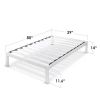 Twin XL Wide-Slat White Metal Platform Bed Frame with Headboard Brackets