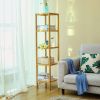 Slim 4-Shelf Natural Bamboo Wooden Shelving Unit Bookcase