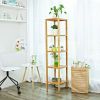 Slim 4-Shelf Natural Bamboo Wooden Shelving Unit Bookcase