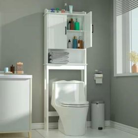 Over the Toilet Bathroom Storage Cabinet in White Wood Finish