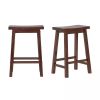 Set of 2 Farmhouse Saddle Bar Stools in Brown Walnut Wood Finish