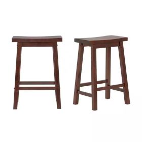 Set of 2 Farmhouse Saddle Bar Stools in Brown Walnut Wood Finish