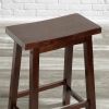 Set of 2 Farmhouse Saddle Bar Stools in Brown Walnut Wood Finish