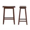 Set of 2 Farmhouse Saddle Bar Stools in Brown Walnut Wood Finish