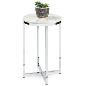 Round Cross Leg Side Table Nightstand with White/Chrome Top