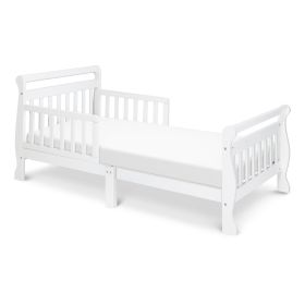 Modern Toddler Sleigh Bed with Slatted Guard Rails in White