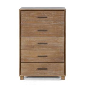 Modern Farmhouse Solid Wood 5 Drawer Bedroom Chest - Pine