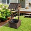 Solid Wood Wishing Well Water Fountain with Bucket and Pump