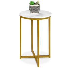 Round Cross Leg Side Table Nightstand with White/Gold Top