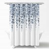 Floral Vines and Flowers Shower Curtain in White Navy and Light Blue