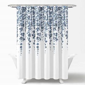 Floral Vines and Flowers Shower Curtain in White Navy and Light Blue