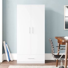 Modern Armoire with Storage Drawer in White Wood Finish