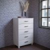 Modern Farmhouse Solid Wood 5 Drawer Bedroom Chest - White