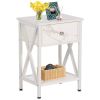 Rustic Farmhouse Nightstand Bedside Table in White