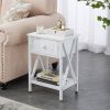 Rustic Farmhouse Nightstand Bedside Table in White