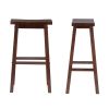 2 Farmhouse Bar Height Saddle Seat Barstools in Brown Walnut