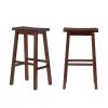 2 Farmhouse Bar Height Saddle Seat Barstools in Brown Walnut