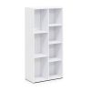 Modern 42-inch High Bookcase with 7 Open Shelves in White Wood Finish