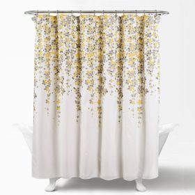 Floral Vines Flowers Shower Curtain in Off-White Beige Cream Yellow Grey