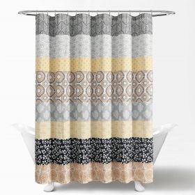 Floral Damask Boho Shower Curtain in Yellow Black White Grey