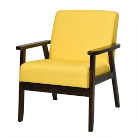 Retro Modern Classic Yellow Linen Wide Accent Chair with Espresso Wood Frame