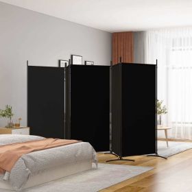 5-Panel Room Divider Black Fabric