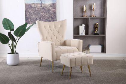 Modern Accent Chair with Ottoman - Beige