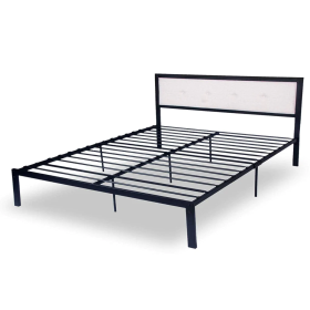 Modern Metal Bed Frame with Upholstered Headboard Mattress Base