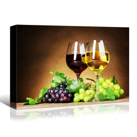 Canvas Wall Art, Wine Glasses and Grapes on Table