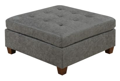 Breathable Leatherette Tufted Cocktail Ottoman in Antique Grey