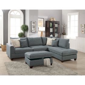 Reversible Sectional Sofa with Ottoman in Steel Gray