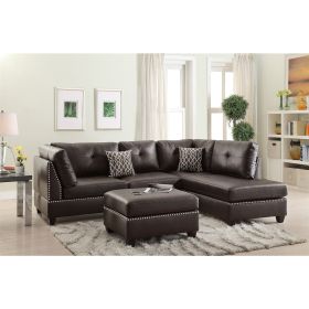 Faux Leather Reversible Sectional Sofa with Ottoman